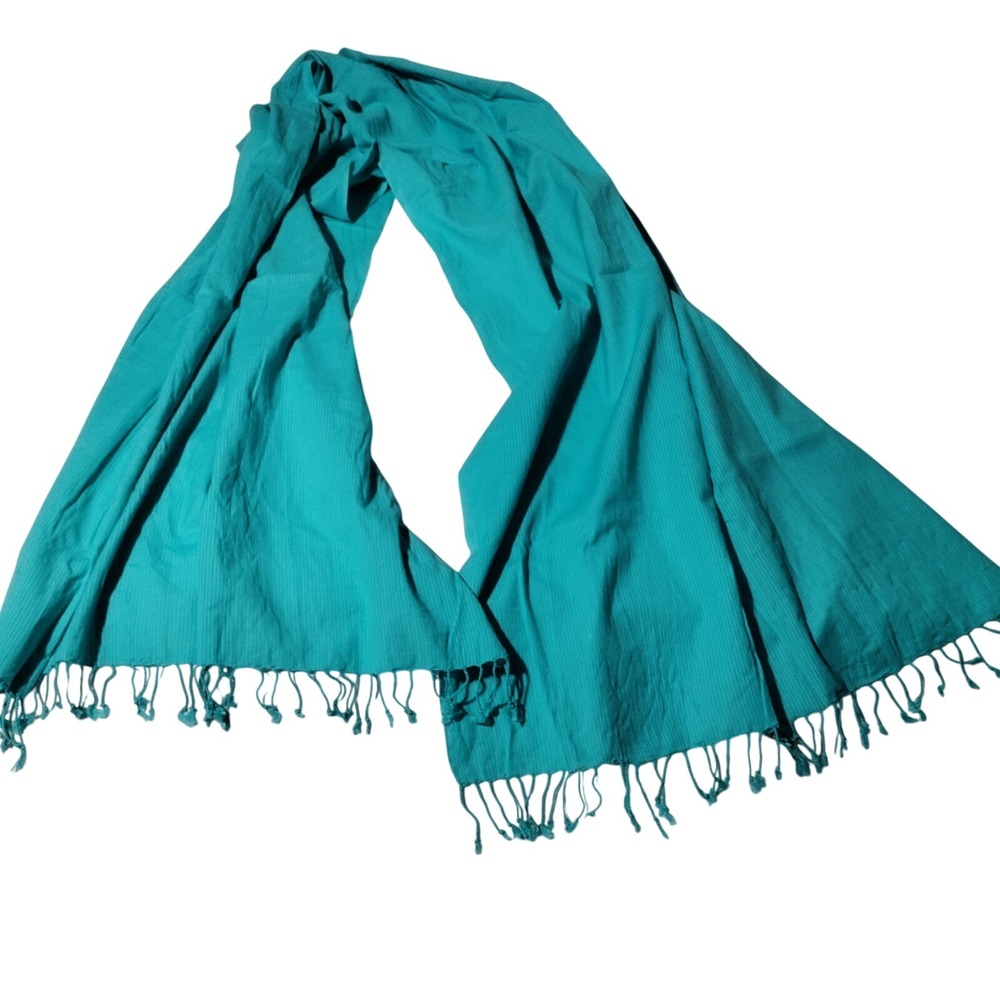 Dupatta Stole Teal Tassels Approximately 26" x 75" - Imperfect Unbranded Snags
